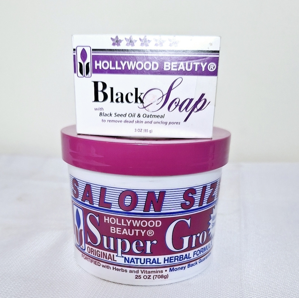 NWT Hollywood Beauty "Extreme Beauty Bundle"Salon size Super Grow & Black Soap.
